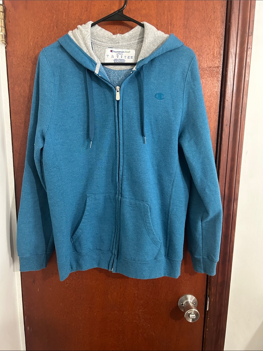 Champion Teal Full-Zip Hoodie with Gray Lining